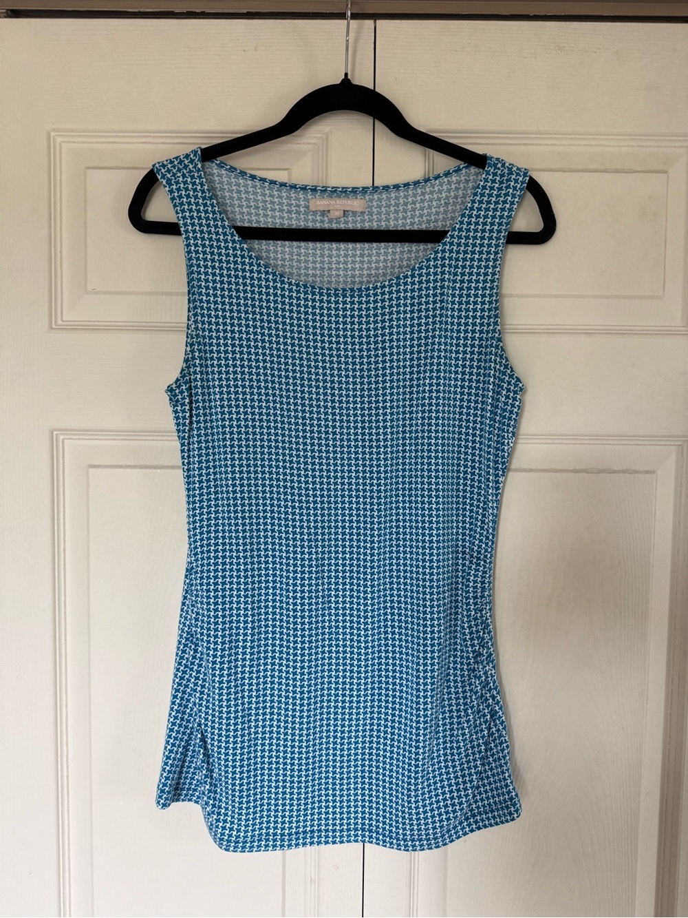 Banana Republic Teal Blue Houndstooth Patterned Scoop Neck Tank Medium